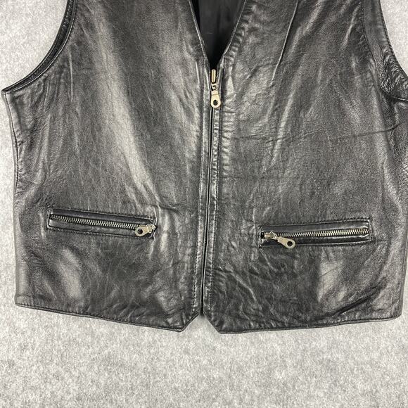 Vintage Express Vest Mens Medium Black Leather Zipper Pockets Biker Moto 90s Y2K - Picture 3 of 14